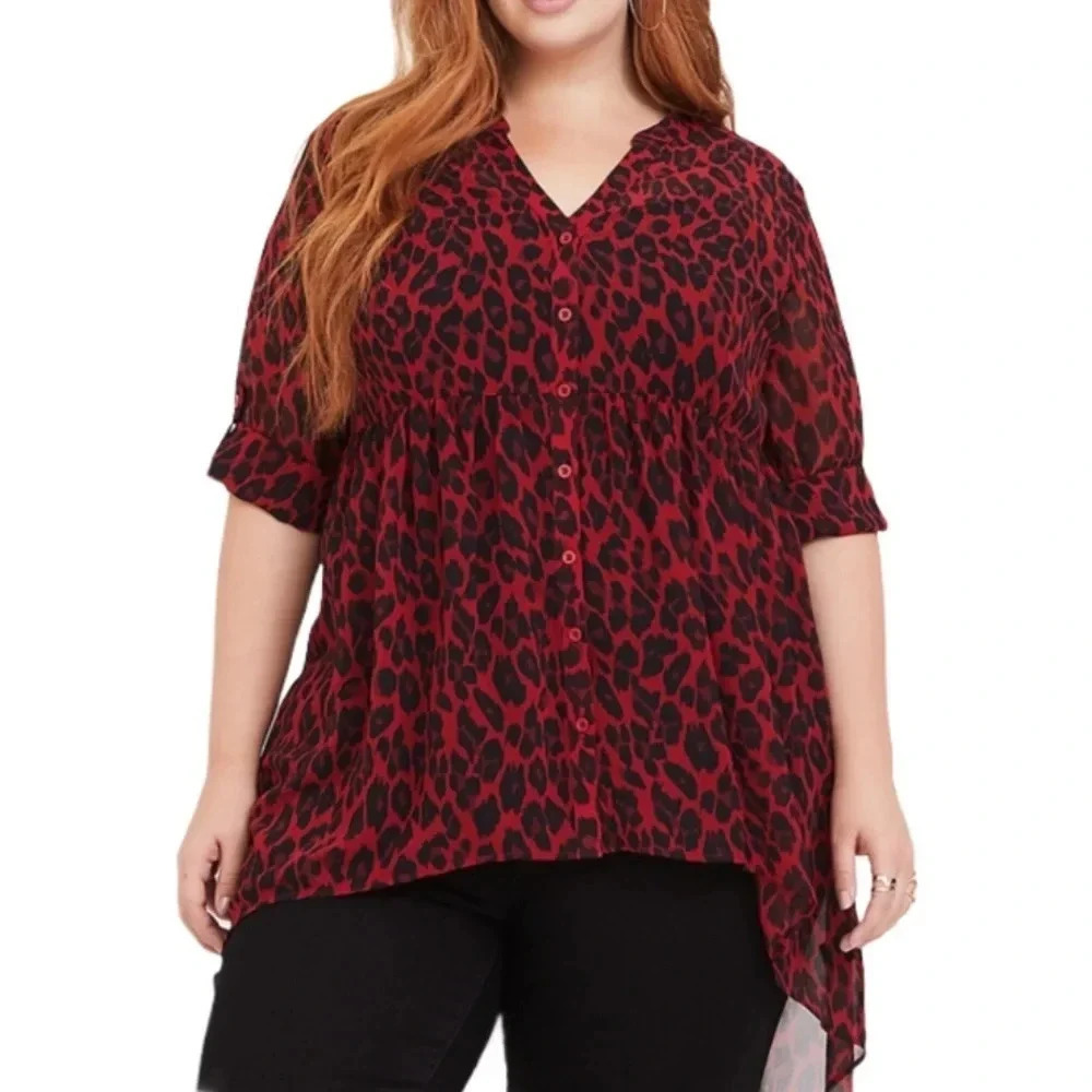 TORRID NEW WOMENS PLUS RED LEOPARD TOP SHIRT BLOUSE SZ 1